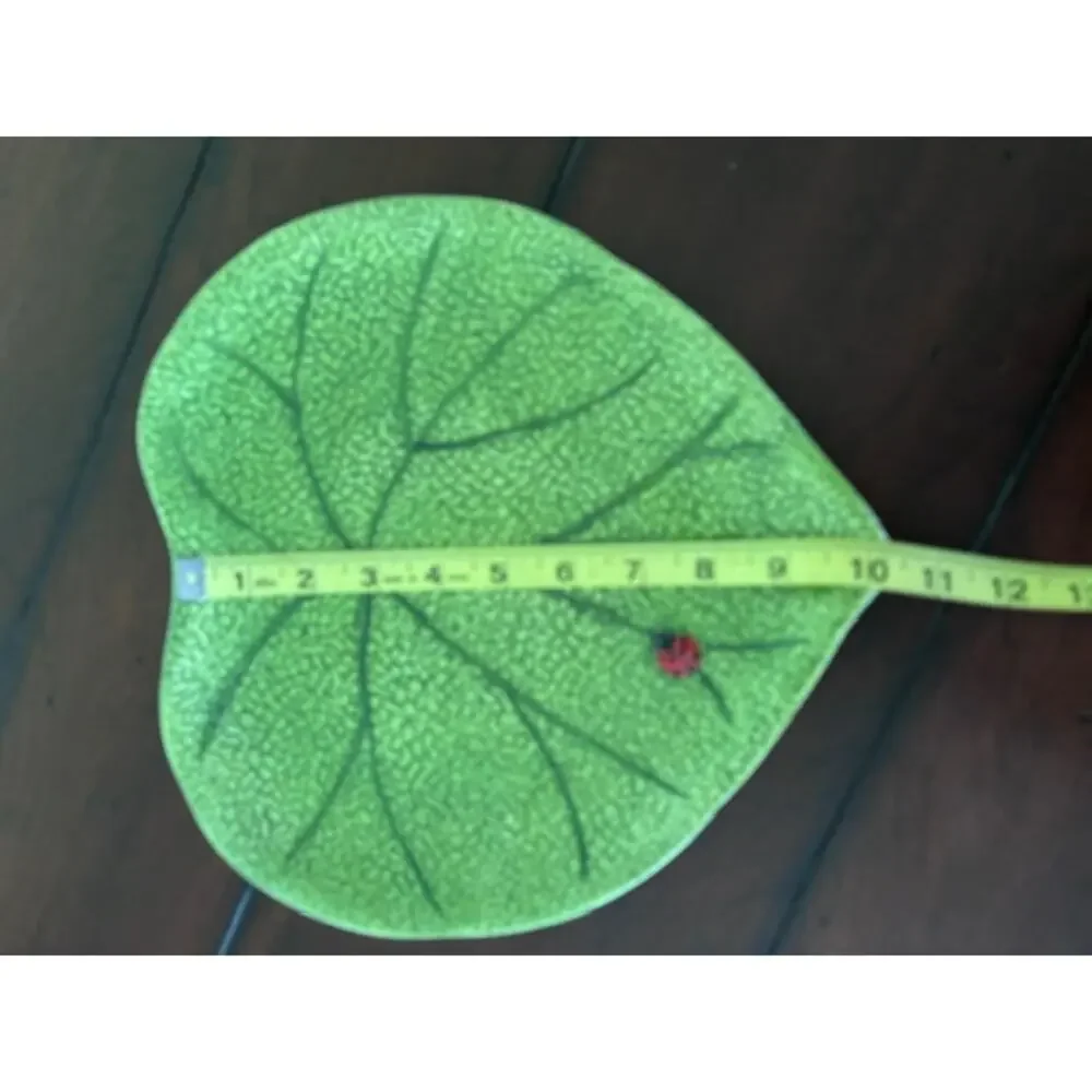 Pier 1 Ladybug Leaf Serving Tray Bowl Set Hand Painted Earthenware 3 Pc